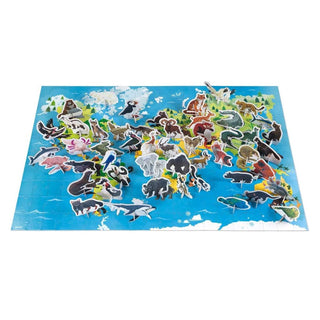 Janod Endangered Animals Puzzle | 200 Pc 3D Animal World Map Educational Jigsaw