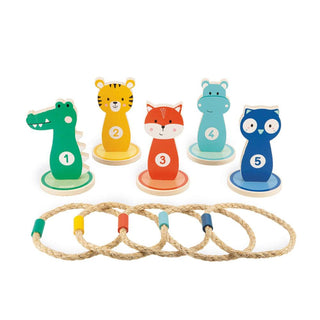 Janod Animals Wooden Ring Toss Quoits Game | Kids Outdoor Hoopla Target Game 3+