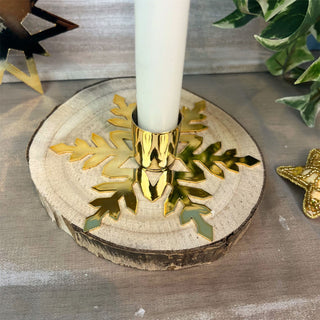 Gold Metal Christmas Candlestick | Festive Snowflake Candle Holder - 11cm