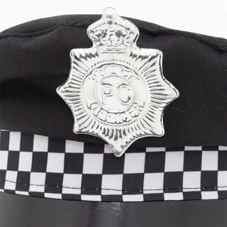 Adult Police Hat | Unisex Fancy Dress Police Cap With Checked Band And Badge