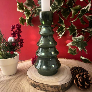 LED Christmas Tree Candlestick | Light-up Green Ceramic Christmas Candle Holder