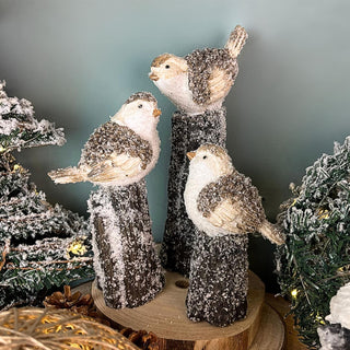 Festive 3 Piece Snowbird Christmas Ornament | Resin Winter Snow Christmas Decoration | Bird Statue Figurine Indoor Christmas Decorations