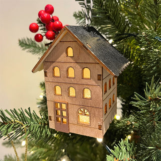 Mini LED Christmas House Bauble | Light-up Wooden Christmas House Tree Ornament