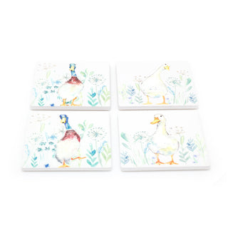 Set of 4 Coasters | Beautiful Duck Ceramic Coaster for Drinks | Square Cup Mug Table Mats