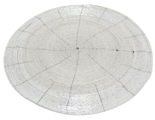 30cm Round Furniture Dining Table Woven Glass Beaded Placemat - White