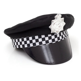 Adult Police Hat | Unisex Fancy Dress Police Cap With Checked Band And Badge