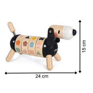 Janod Rotating Dog Wooden Early Learning Toy | Match Shapes & Colours | Age 2+