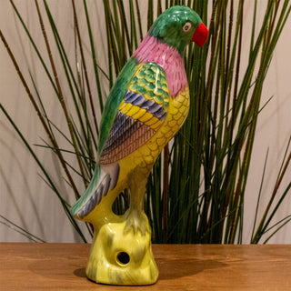 Vibrant Porcelain Parrot Ornament | Ceramic Bird Statue Parrot Sculpture - 27cm