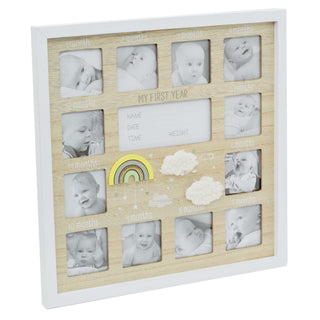 My 1st Year Keepsake Baby Photo Frame 12 Aperture Wooden New Baby Picture Frame