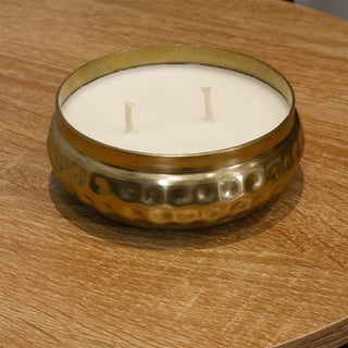 Bohemian Style Gold Metal Candle Bowl | 2 Wick Scented Candle & Holder - 10cm