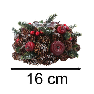 Christmas Tealight Candle Holder | Pinecone & Fruit Wreath Centrepiece - 16cm