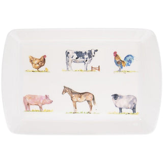 23cm Country Life The Farmyard Carry Tray | Animal Design Rectangle Tray Mini Tray | Melamine Country Kitchen Small Tea Coffee Tray