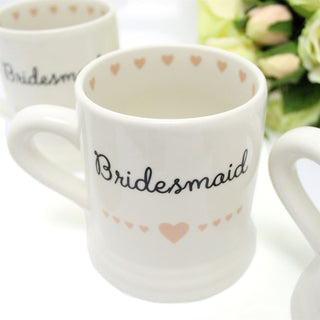 PACK of 4 Boxed Ceramic Heart Wedding Favour Gift Mug ~ Bridesmaid