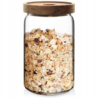 Airtight Glass Food Storage Container with Wooden Lid | Kitchen Jar - 700ml