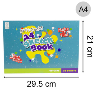 Kids A4 Art & Craft Sketchbook 72 Sheets | Children's White Paper Drawing Pad