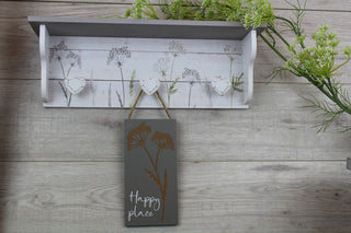 Shabby Chic Floral Wall Mounted Hallway Shelf | Wooden Floating Shelf Storage Unit | Botanical Kitchen Wall Shelf - 43cm