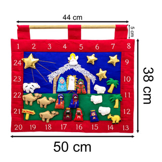 Fabric Nativity Advent Calendar | Reusable 24-Pocket Bethlehem Scene - 49x42cm