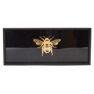 33cm Black And Gold Bee Display Tray Candle Tray | Wooden Trinket Tray Jewellery Dish | Rectangle Wood Display Dish - Single Bee