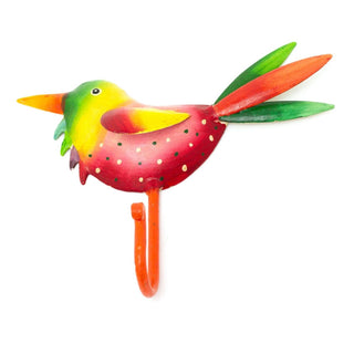 Dotty Painted Bird Wall Hook Key Hook | Metal Bird Wall Mounted Coat Hanger Peg | Decorative Multi Coloured Metal Wall Door Hook - Design Varies One Supplied