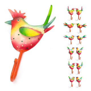 Dotty Painted Bird Wall Hook Key Hook | Metal Bird Wall Mounted Coat Hanger Peg | Decorative Multi Coloured Metal Wall Door Hook - Design Varies One Supplied