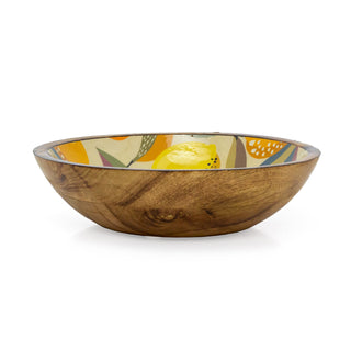 Cream Citrus Zest Enamelled Bowl | Wooden Kitchen Fruit Bowl Serving Bowl - 25cm