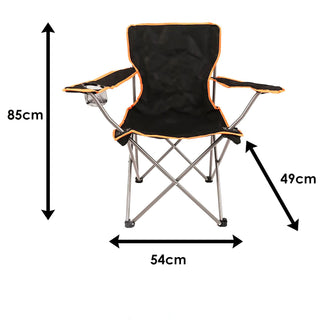 Black and Orange Portable Folding Camping Chair | Outdoor Fold Out Lightweight Camp Chairs | Picnic Chairs Folding Armrest Cup Holder