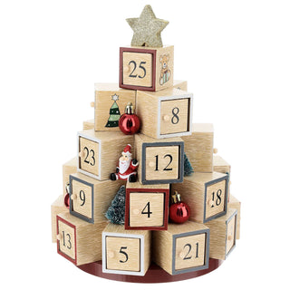 Christmas Tree Advent Calendar | Wooden Toy Block Tree with Glittery Star - 30cm