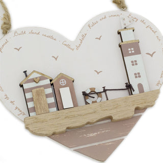 Heart Shaped Beach Hut Plaque | Hanging Beach Hut Sign Nautical Wall Art - 16cm