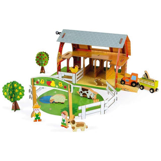 Janod Story Farm | Buildable Farm Playset | 10 Wooden Figures & Accessories | 3+