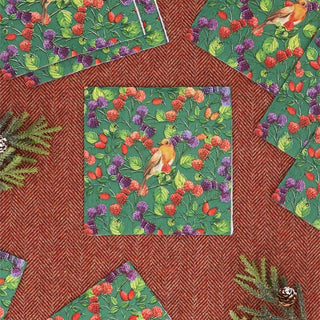 Pack of 20 Robin & Berries Christmas Napkins | Festive Paper Napkins - 33cm