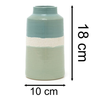 3-Tone Ceramic Green Vase | Decorative Stoneware Vase For Flowers - 10x18cm