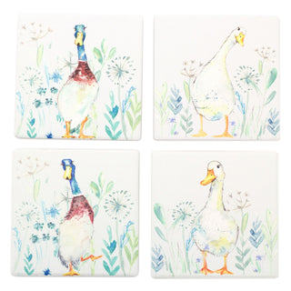 Set of 4 Coasters | Beautiful Duck Ceramic Coaster for Drinks | Square Cup Mug Table Mats