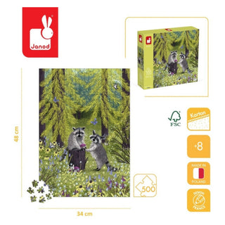 Janod Racoon Bandits Puzzle | 500 Piece Raccoons Animal Jigsaw Puzzle | Age 8+