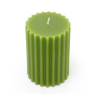 Green Ribbed Pillar Candle | Church Pillar Candle Votive Lantern Candle - 10cm