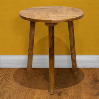 Round Herringbone Mango Wood Side Table | End Table For Living Room - 40x47cm