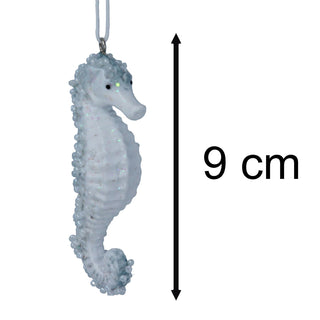 Pale Blue Seahorse Christmas Bauble | Resin Sea Creature Tree Ornament - 9cm