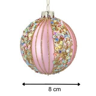 Matt Pink Bauble with Sequins | Luxury Christmas Tree Hanging Ornament - 8cm