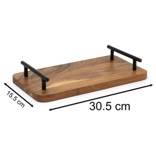 Acacia Wood Serving Tray with Handles | Rectangle Wooden Serving Platter - 30cm