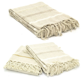 Natural Cotton Throw Blanket | Boho Beige Fringed Throw Over Blanket 130x170cm