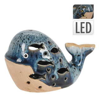 LED Ceramic Whale Ornament | Nautical Light-Up Statue - Coastal Bathroom Decor