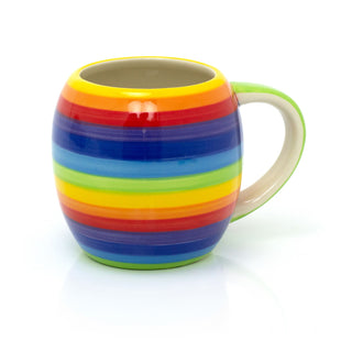 Carousel Home Hand Painted Rainbow Stripe Coffee Mug | Large Round Multi Coloured Tea Cup | Stripped Hot Drinks Mug Coffee Cup