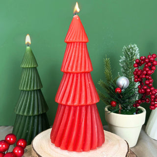 Red Christmas Tree Shaped Candle | Unscented Novelty Xmas Tree Candle - 17cm