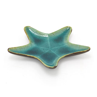 Ceramic Blue Teal Starfish Plate | Nautical Trinket Tray Jewellery Dish - 21cm