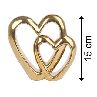 Elegant Gold Effect Metal Double Love Heart Decorative Ornament