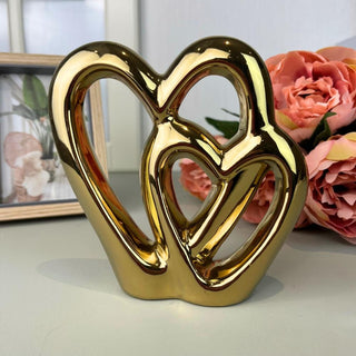 Elegant Gold Effect Metal Double Love Heart Decorative Ornament