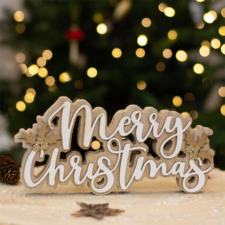 Merry Christmas Wooden Word Block | Festive Freestanding Wooden Letter Sign 22cm