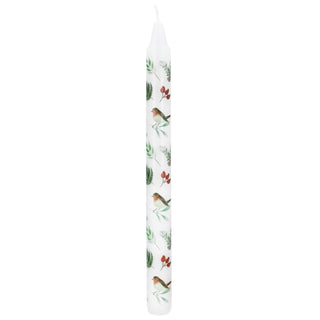 Robins & Rosehips Dinner Candle | Tall Unscented Taper Christmas Candle - 23cm