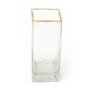 Elegant Square Hammered Glass Vase With Gold Edging | Cylinder Vase Flower Vase Glass Vase | Decorative Glass Vase For Flowers