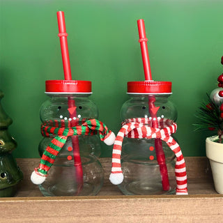 Snowman-Shaped Glass Drinking Jar with Lid and Straw | Christmas Mason Jar