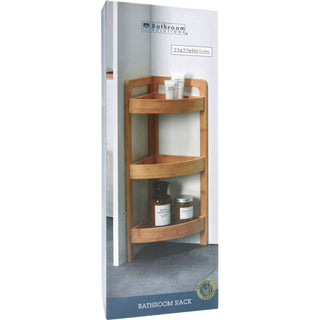 Bamboo Corner Shelf Unit | 3-Tier Wooden Bathroom Storage Rack - 23x23x61cm